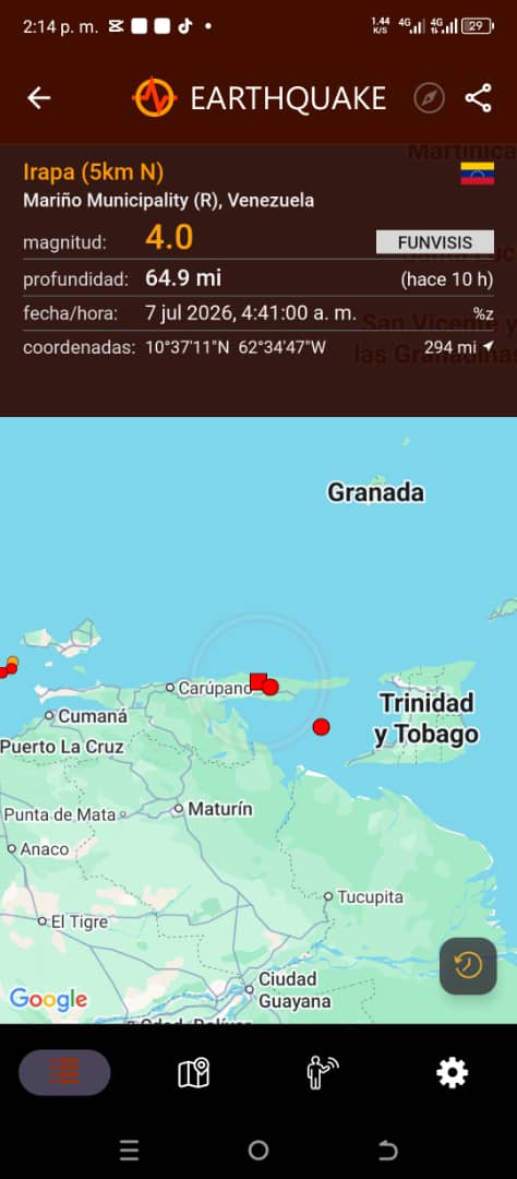 Al menos cuatro sismos se registraron en Sucre en menos de 12 horas, según reportes de Funvisis 1 IMG 20260707 WA0001